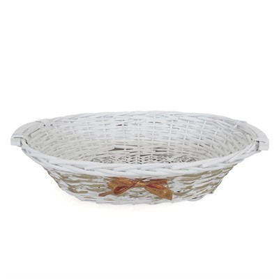 Cesto vimini ovale bianco nastro oro 42/38X28X10
