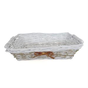 Cesto vimini rettangolare bianco nastro oro 49/45X34X12