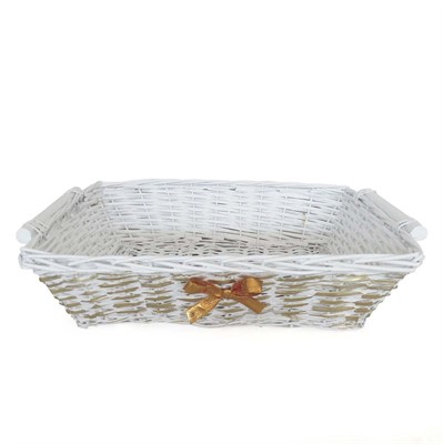 Cesto vimini rettangolare bianco nastro oro 61/57X44X15
