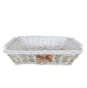 Cesto vimini rettangolare bianco nastro oro 61/57X44X15