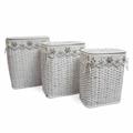 PORTABIANCHERIA BAMBU' BIANCO FODERA FIORI GRIGI SET TRE PEZZI 48X36H58 