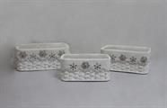 CESTO BAMBU' BIANCO RETTANGOLARE FODERA FIORI GRIGI 43X30H18 SET TRE PEZZI