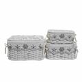 SCATOLA BAMBU' BIANCA RETTANGOLARE FODERA FIORI GRIGI 38X29H22 SET TRE PEZZI