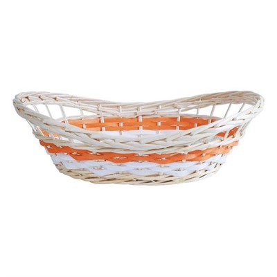 Cesto vimini ovale bianco arancio manici incorporati 48X34H12/16