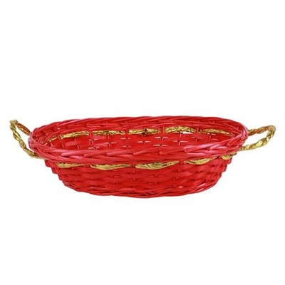 Cesto vimini rosso ovale manici oro 41X32H12