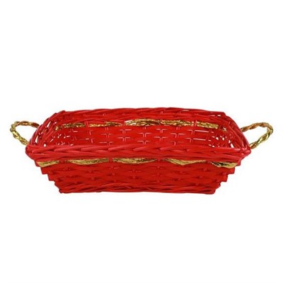 Cesto vimini rosso rettangolare manici oro 41X32H12