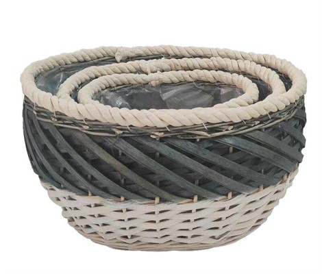 Cesto vimini ovale portavaso bordo cotone  37X27XH22 S3