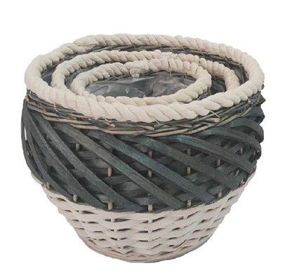 Cesto vimini rotondo portavaso bordo cotone dia.29XH22 S3