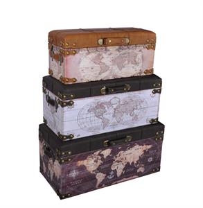 Baule in mdf e PU -Planisfero- 70X35H35 S2 | Made in China
