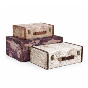 Valigia mdf e PU -Planisfero- 40X30H15 Set di 3 | Composto da:
