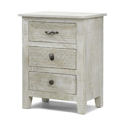 Comodino Goa in mango sbiancato 3 cassetti 50X30H60