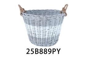 Cestone vimini bianco grigio rotondo manici corda dia60h45