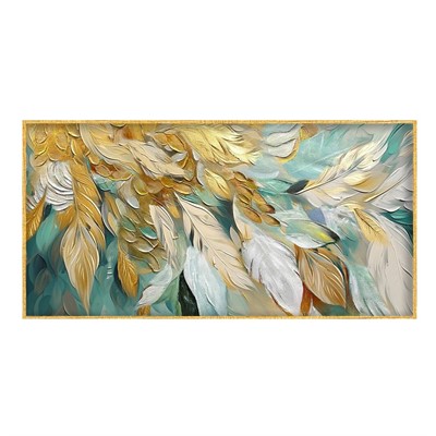 Quadro dipinto con cornice oro - Piume dell'Olimpo - 140x70