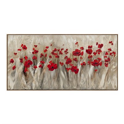 Quadro dipinto con cornice noce - Papaveri Rossi - 140x70
