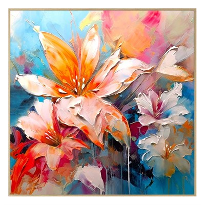 Quadro dipinto con cornice naturale - Danza dei Fiori - 80X80