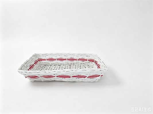 Cesto vimini rett.bianco striscia rossa 49X30H12 Made in China