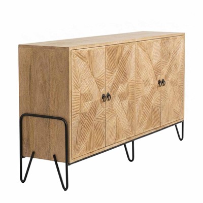Credenza Kerala in mango naturale intagliato 4 ante 160X45H86