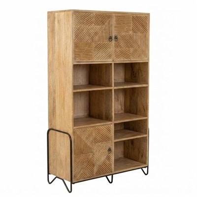 Libreria Kerala in mango naturale intagliato 3 ante 90X40H171
