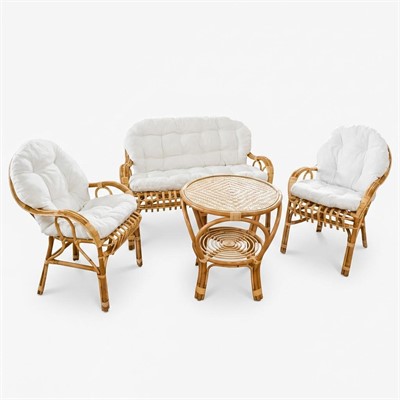 Salotto Sole nat.rattan c/cuscin.1 divano 2p,2 poltrone,1 tavolo
