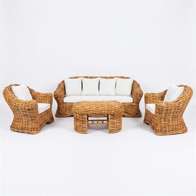 Salotto Leader rattan c/cuscini 1 divano 3p, 2 poltrone,1 tavolo