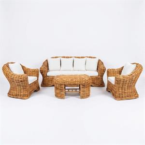 Salotto Leader rattan c/cuscini 1 divano 3p, 2 poltrone,1 tavolo