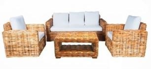 Salotto Borneo rattan c/cuscini 1 divano 3p, 2 poltrone,1 tavolo