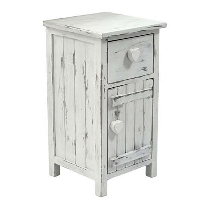 Comodino abete bianco shabby 1 anta + 1 cass. 33x32h60