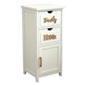 Mobiletto abete bianco 1 anta+2 cass.bianchi scritte 33x32h82