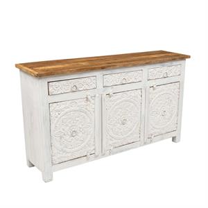 Credenza mango bianca intagliata con top naturale cm 153x40x90h