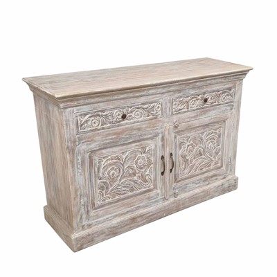 Credenza legno di mango bianca intagliata  cm 120x40x80h