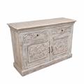 Credenza legno di mango bianca intagliata  cm 120x40x80h