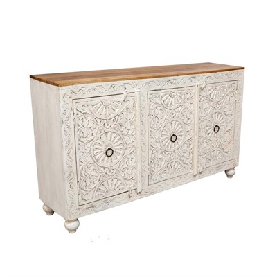 Credenza mango bianca intagliata 3 ante top naturale 150x40x90h