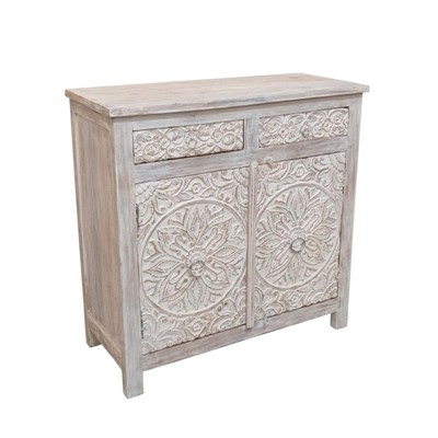 Mobile 2 ante e 2 cassetti in mango bianco intagliato 95x43x95h