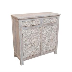 Mobile 2 ante e 2 cassetti in mango bianco intagliato 95x43x95h