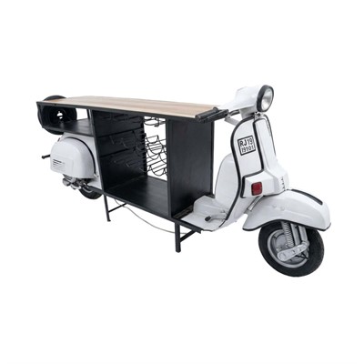 Mobile bar scooter bianco in metallo e mango cm 245x65x105h