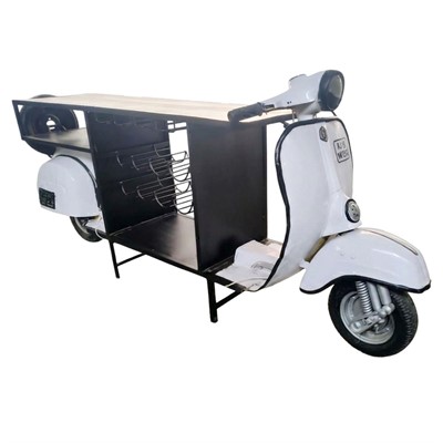 Mobile bar scooter bianco in metallo e mango cm 245x65x105h