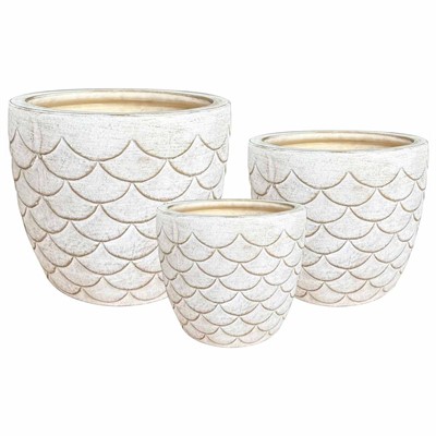 Portavaso ceramica set di 3 bianco onde diam cm 29x23h
