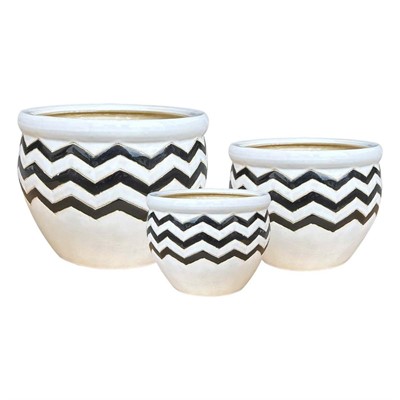 Portavaso ceramica set di 3 bianco e nero diam cm 30x21h