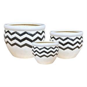Portavaso ceramica set di 3 bianco e nero diam cm 30x21h