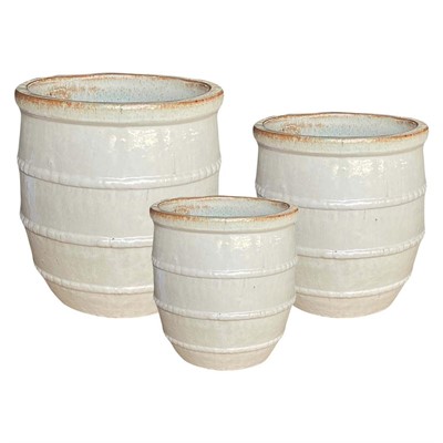 Vaso rotondo in ceramica bianco set di 3 diam. cm 47x50h