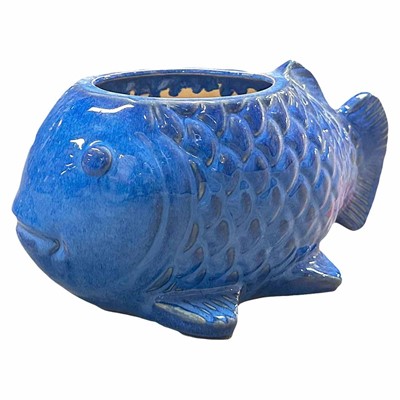 Pesce contenitore aperto ceramica blu cm 30x30x17h