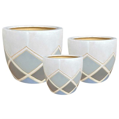 Portavaso ceramica set di 3 grigio azzurro diam cm 29x23h