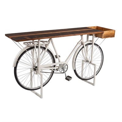 Consolle espositore bici bianco metallo e legno mango 188x46x95h