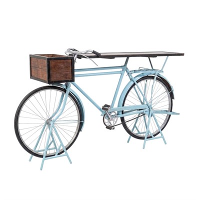 Consolle espositore bici azzurra in mango e metallo 190x45x100h