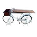 Consolle espositore bici azzurra in mango e metallo 190x45x100h