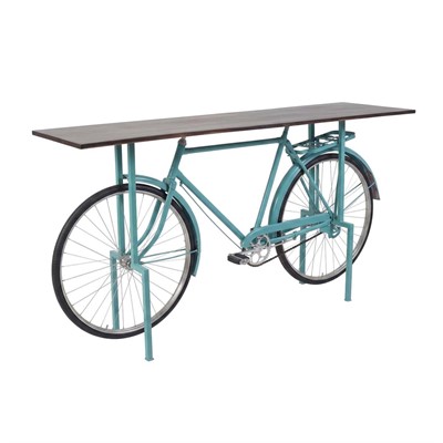 Consolle espositore bici in mango e metallo turchese 190x45x100h