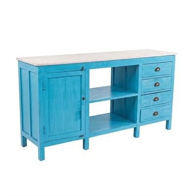 Mobile in teak turchese con piano in marmo cm 184x54x92h