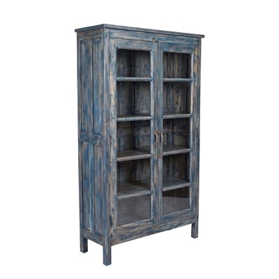 Vetrina in teak blu anticato cm 108x44x183h