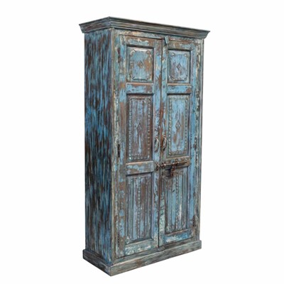 Armadio azzurro anticato in legno di teak cm 105x46x202h