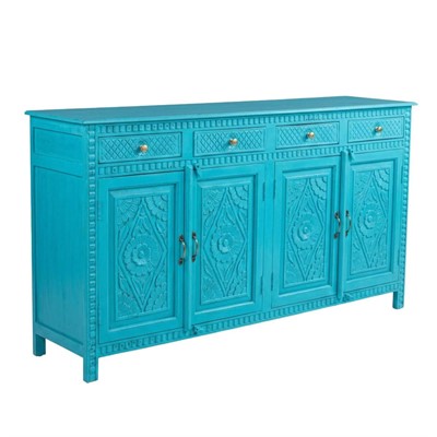 Credenza in mango 4 ante e 4 cassetti turchese cm 180x45x100h